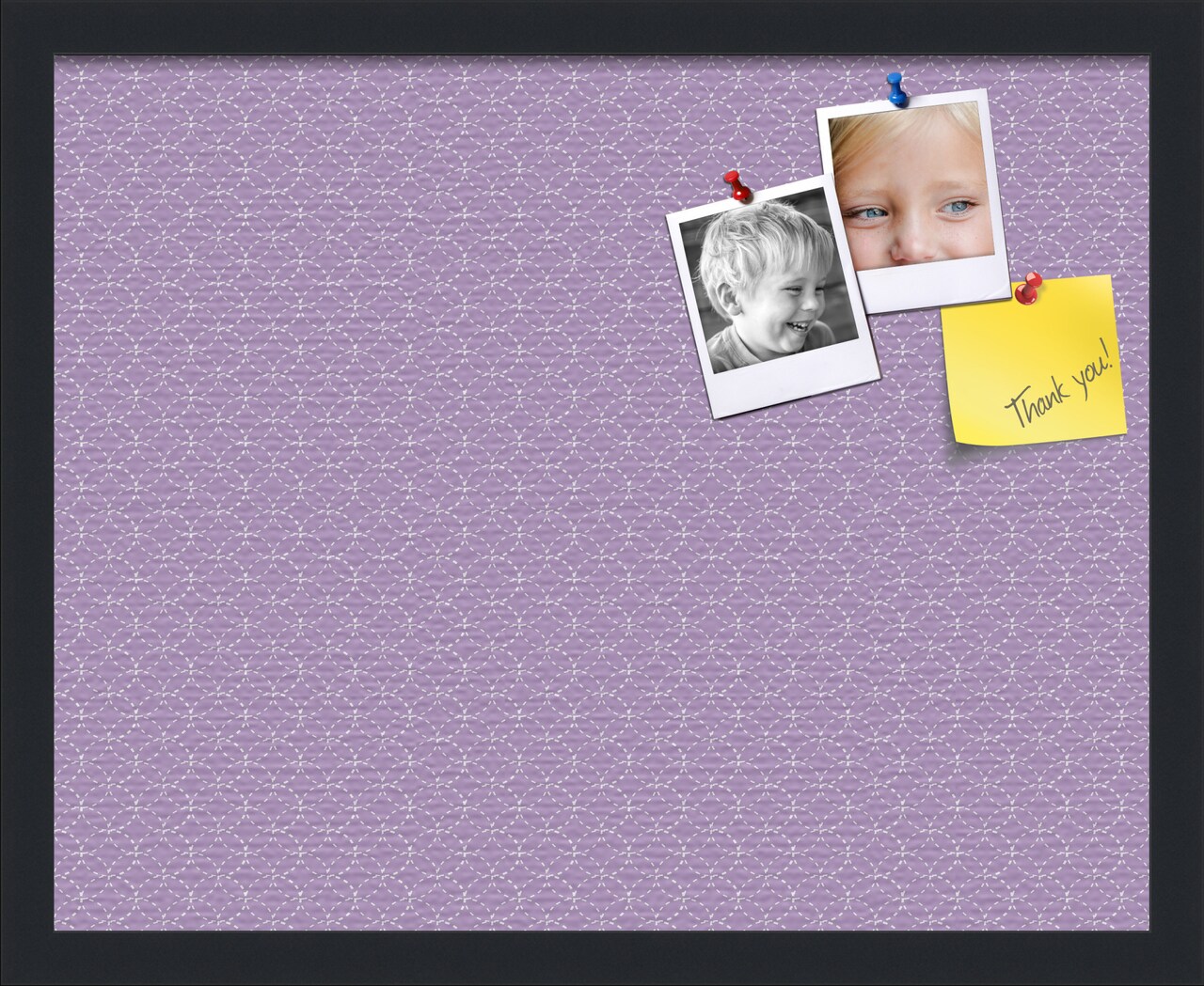 PinPix Custom Bulletin Board Purple Circles Poster Board Has a Fabric Style Canvas Finish, Framed in Satin Black, by ArtToFrames (PinPix-493)